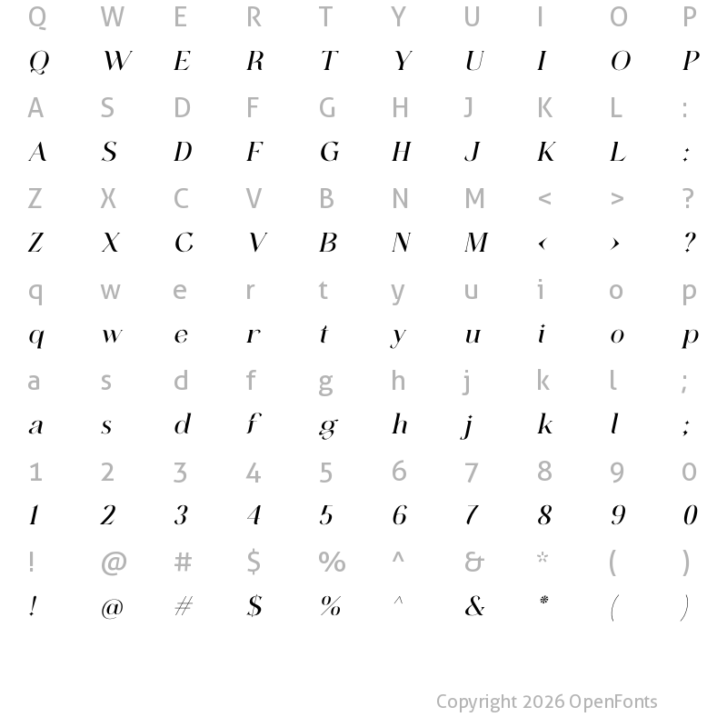Character Map of felixtowe Italic