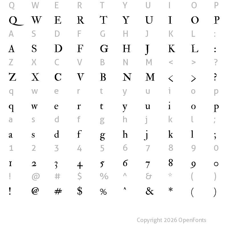 Character Map of FELL Double Pica Regular