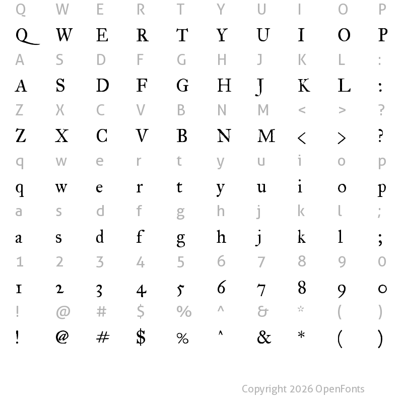 Character Map of FELL Great Primer Regular