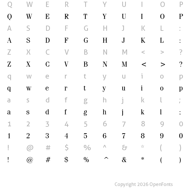 Character Map of FeniceT Regular