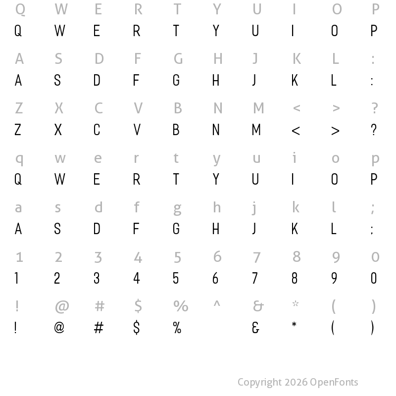 Character Map of Fester Semi-condensed Book