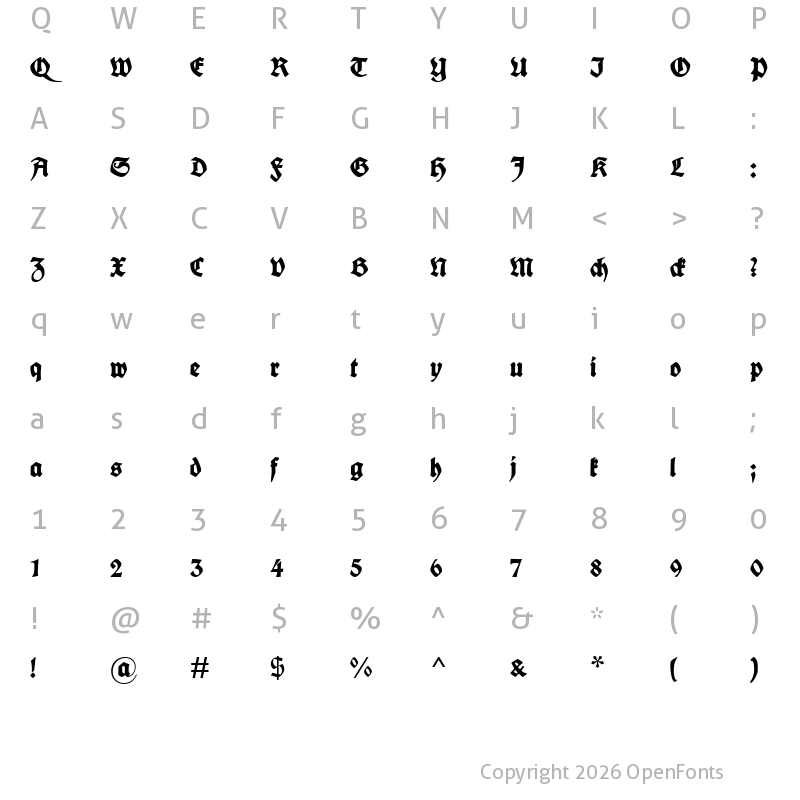 Character Map of Fette deutsche Schrift Regular