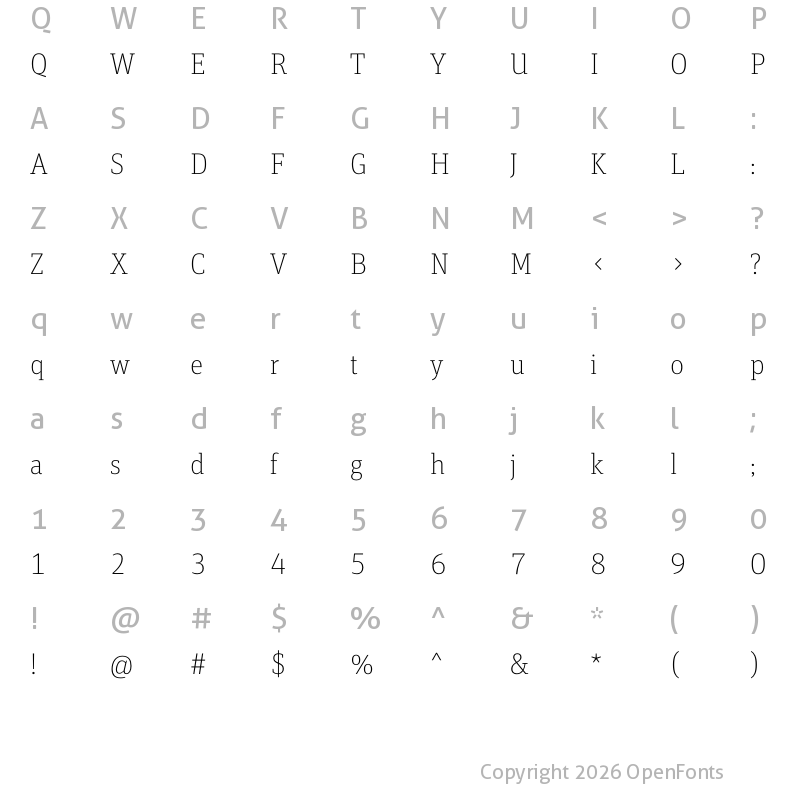 Character Map of FF Unit Slab Pro Thin