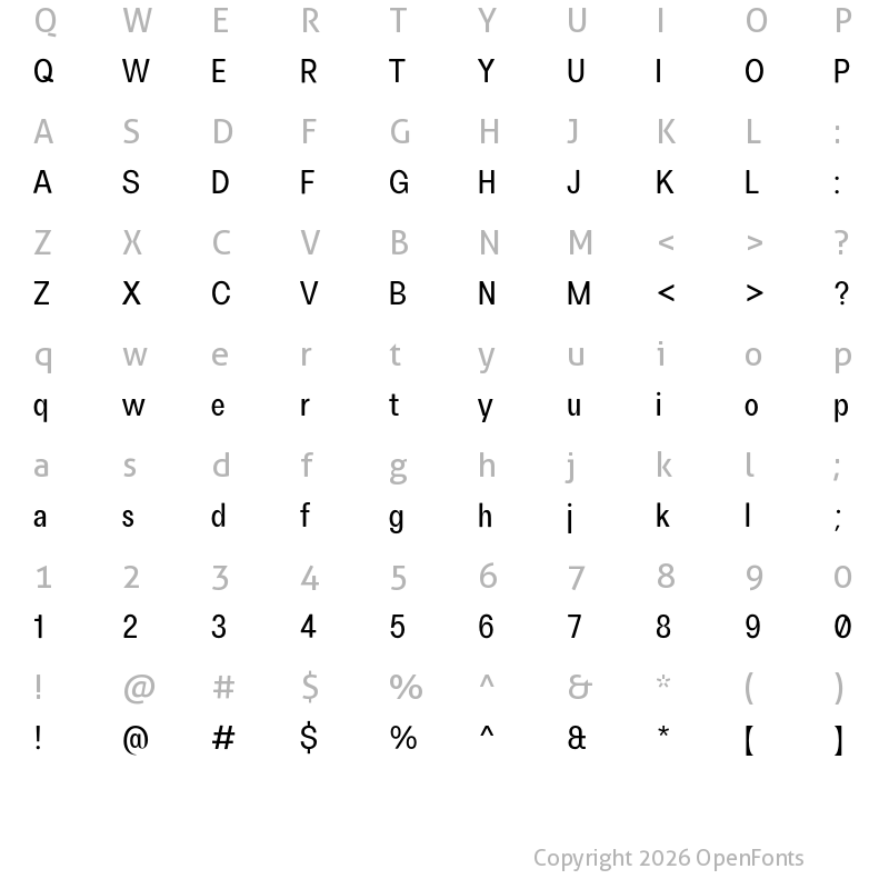 Character Map of FH Oscar Condensed Test Medium