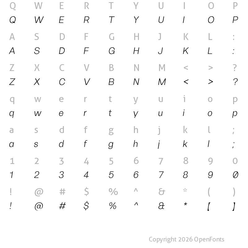 Character Map of FH Oscar Test Light Italic