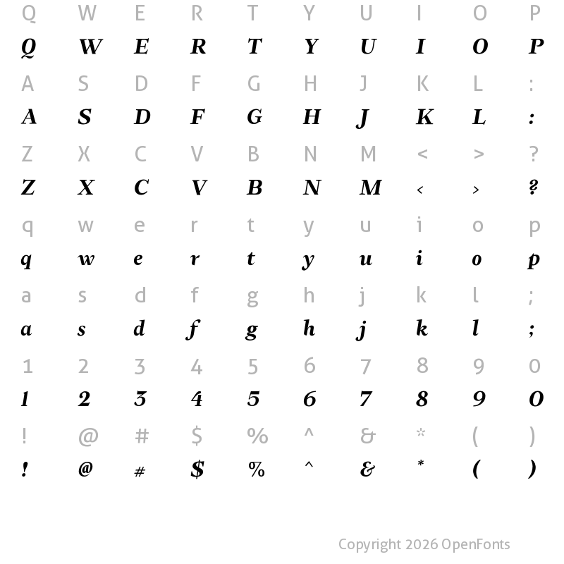 Character Map of FH Phemister Test SemiBold Italic