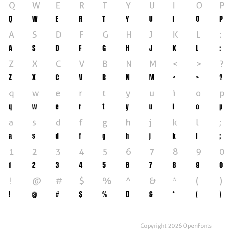 Character Map of Field Gothic No.36 XBold XCond