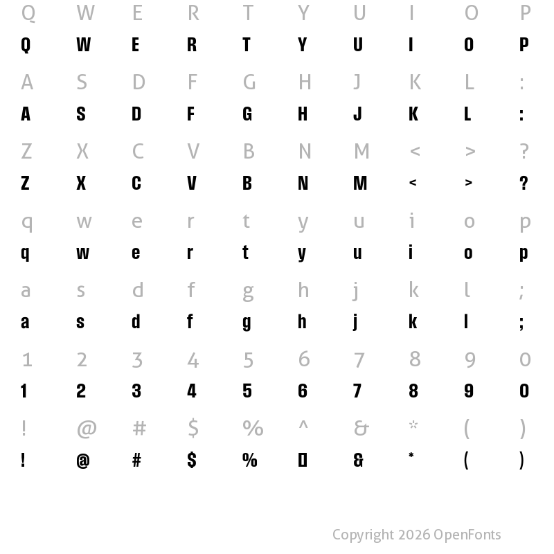 Character Map of Field Gothic No.45 Bold Cond