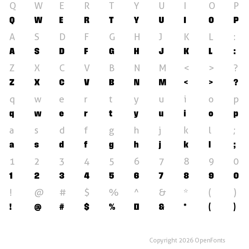Character Map of Field Gothic No.56 XBold Compact