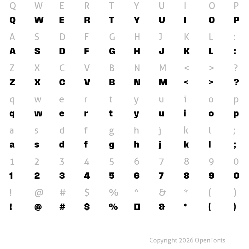 Character Map of Field Gothic No.65 Bold