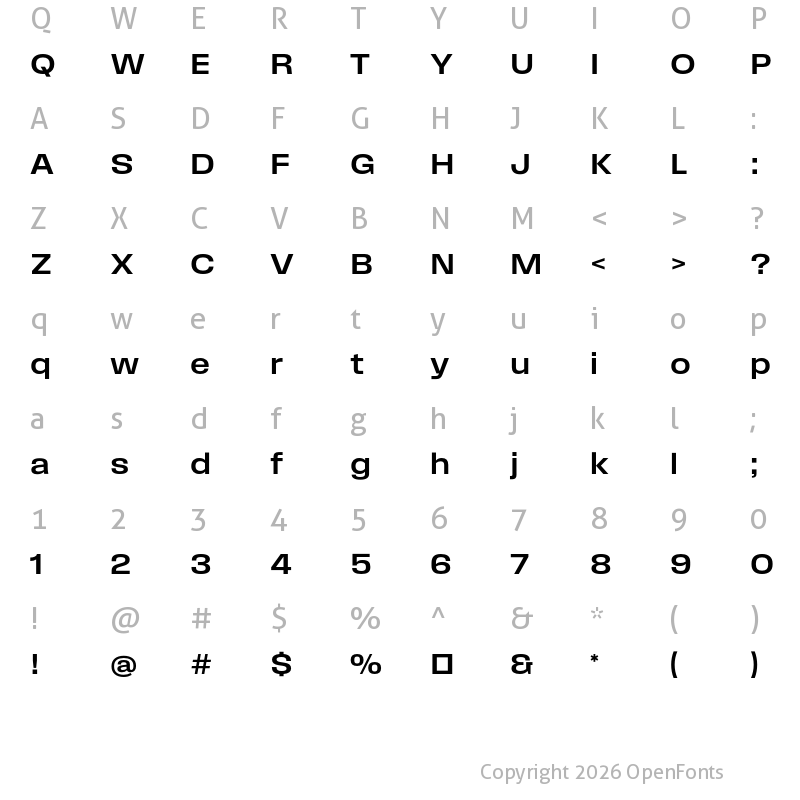 Character Map of Field Gothic No.73 Med Wide