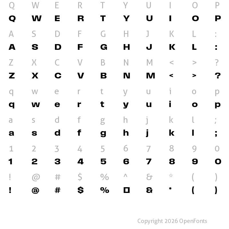 Character Map of Field Gothic No.74 Demi Wide