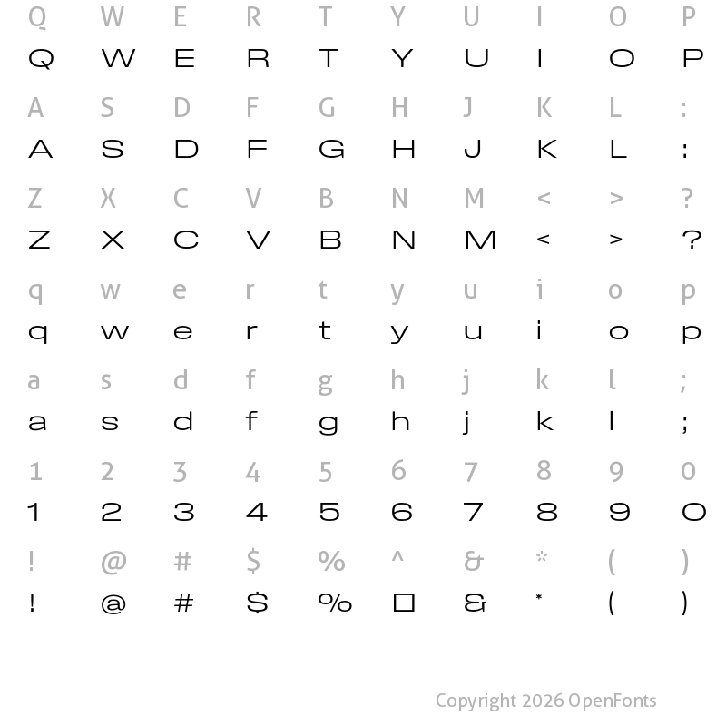 Character Map of Field Gothic No.81 Light XWide