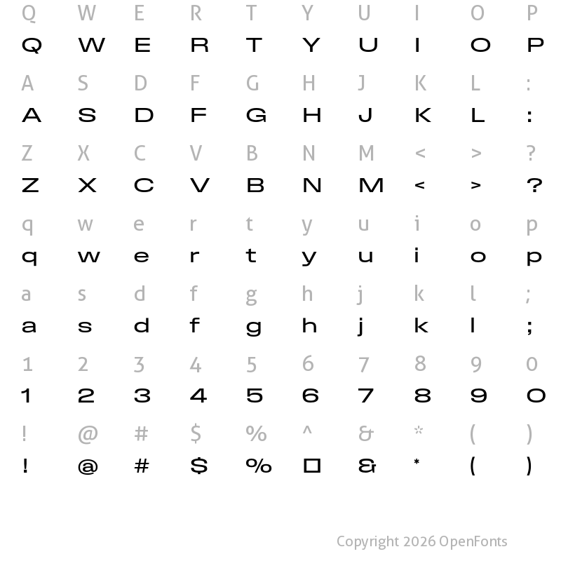 Character Map of Field Gothic No.82 Reg XWide