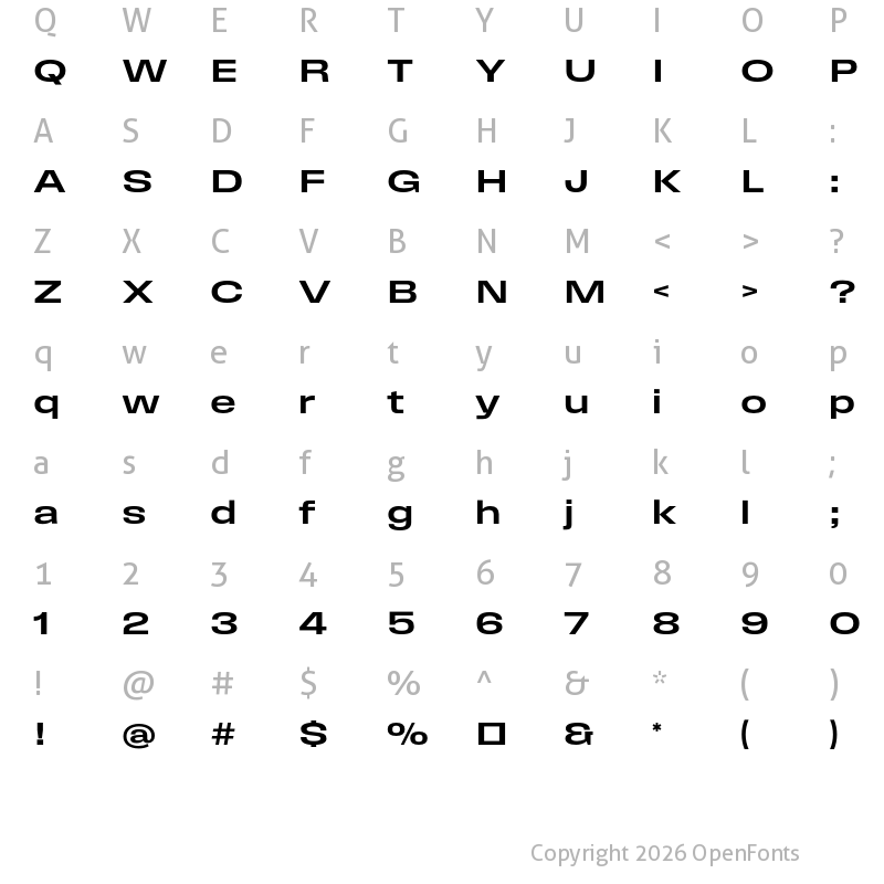 Character Map of Field Gothic No.83 Med XWide