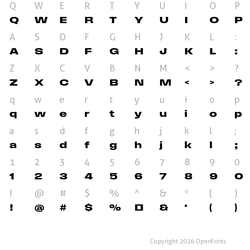 Character Map of Field Gothic No.84 Demi XWide