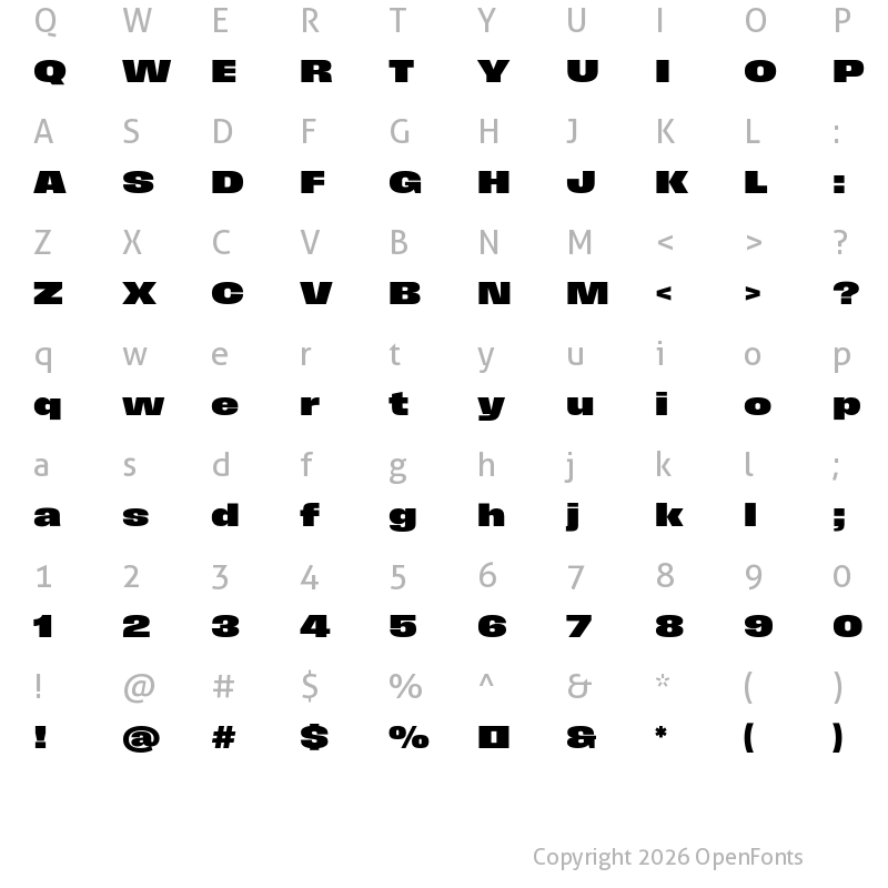 Character Map of Field Gothic No.86 XBold XWide
