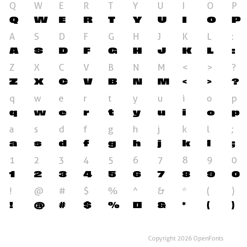 Character Map of Field Gothic No.87 XXBold XWide