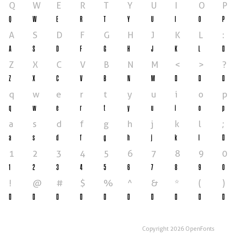 Character Map of Field Gothic TEST No.25 Bold XXCond