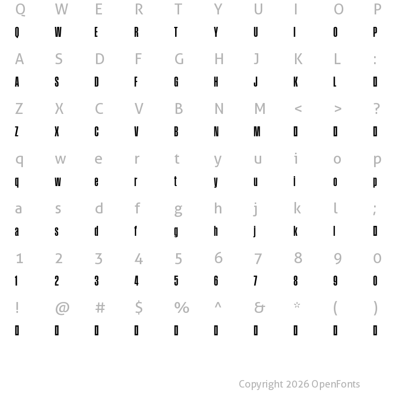 Character Map of Field Gothic TEST No.26 XBold XXCond