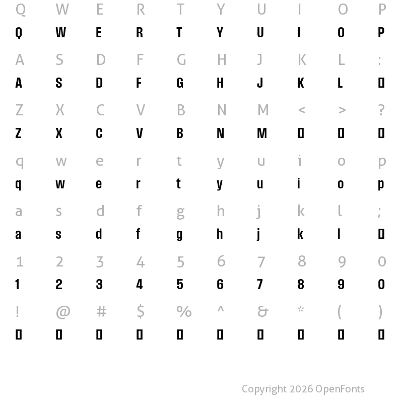 Character Map of Field Gothic TEST No.44 Demi Cond