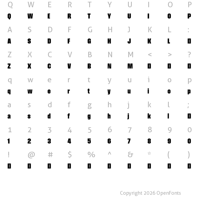 Character Map of Field Gothic TEST No.47 XXBold Cond
