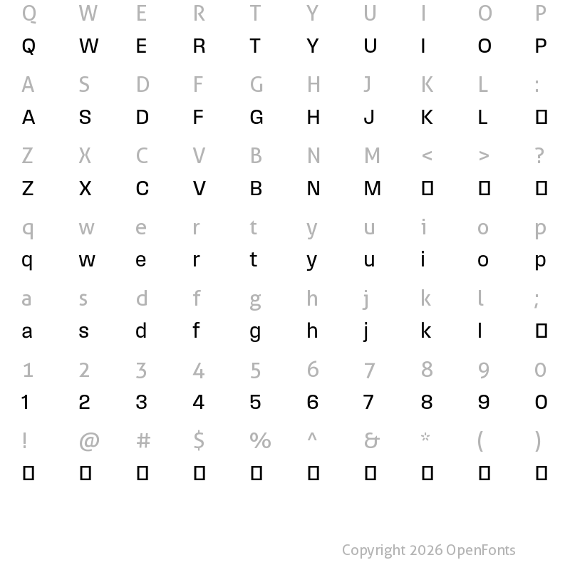 Character Map of Field Gothic TEST No.62 Regular