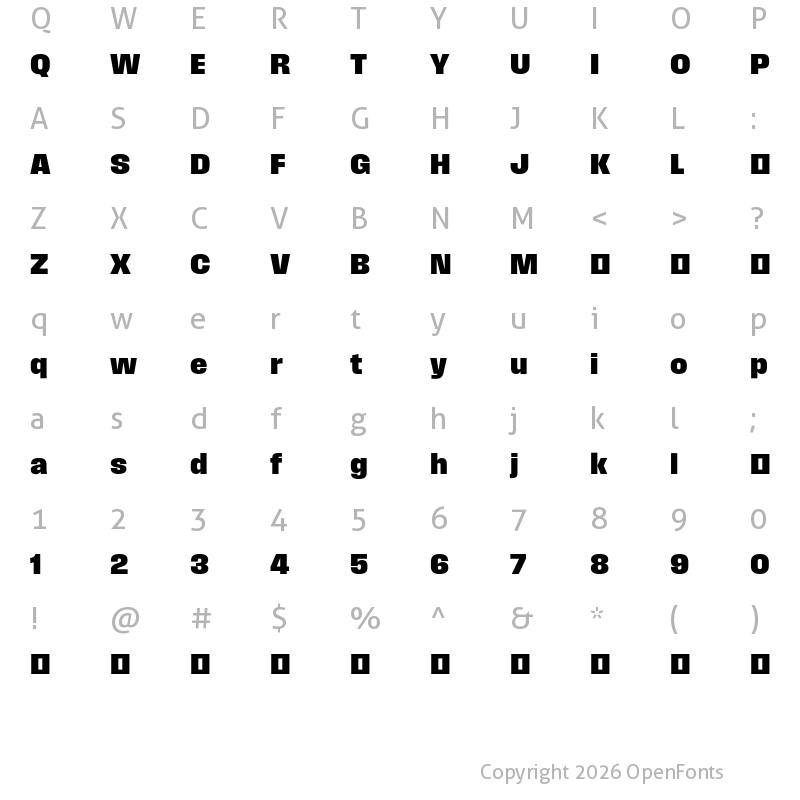 Character Map of Field Gothic TEST No.66 XBold