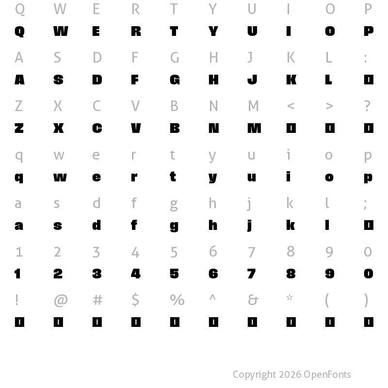 Character Map of Field Gothic TEST No.67 XXBold