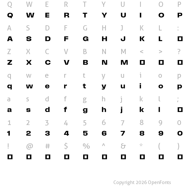 Character Map of Field Gothic TEST No.74 Demi Wide