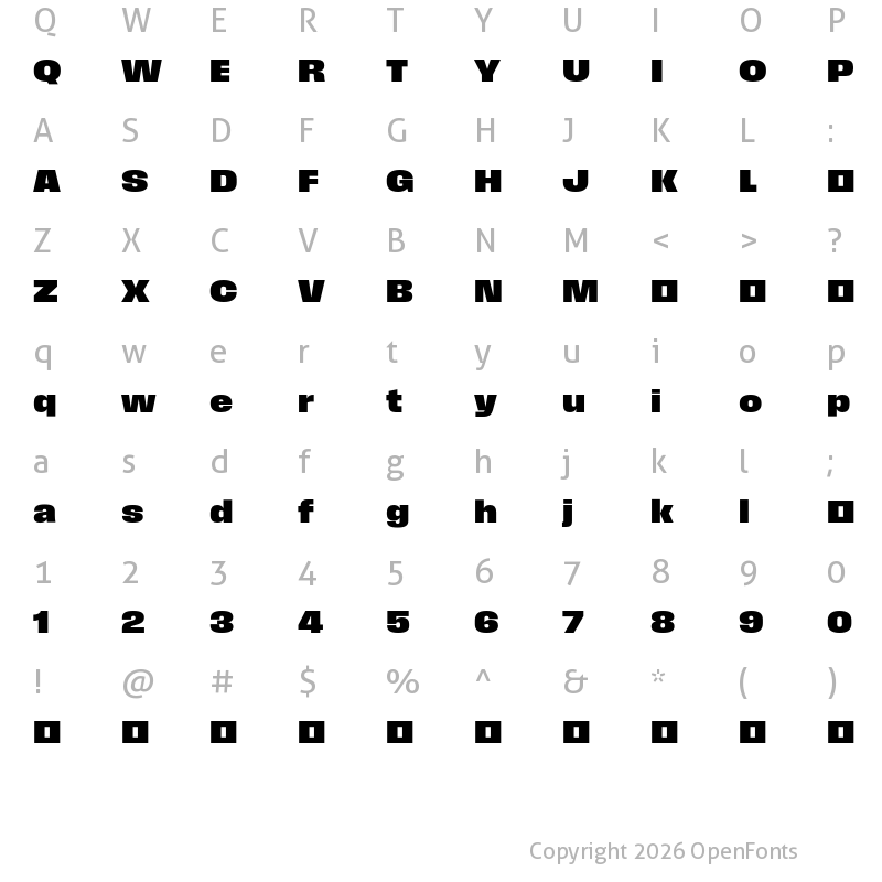 Character Map of Field Gothic TEST No.76 XBold Wide