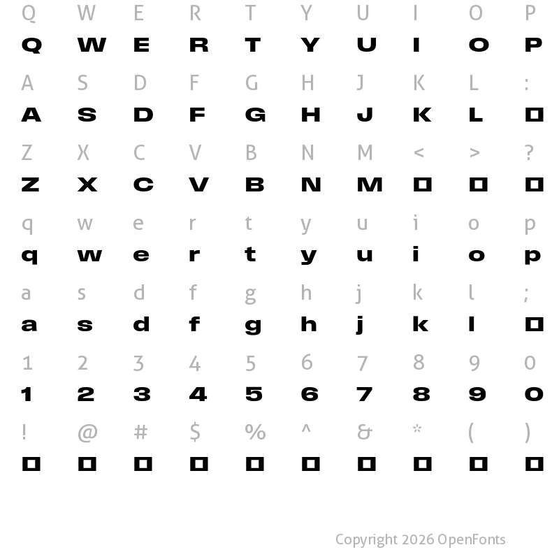 Character Map of Field Gothic TEST No.84 Demi XWide