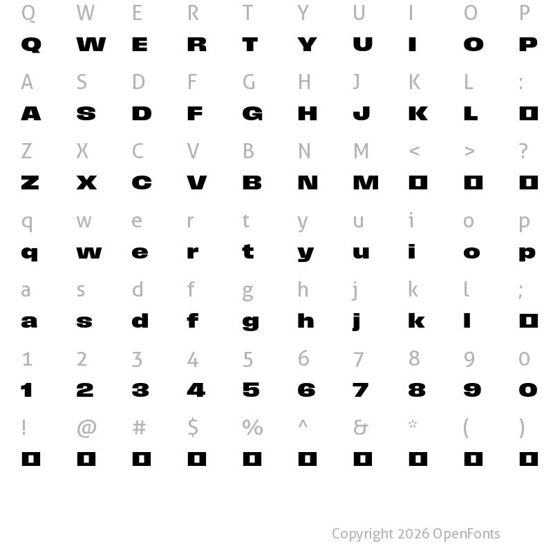 Character Map of Field Gothic TEST No.85 Bold XWide