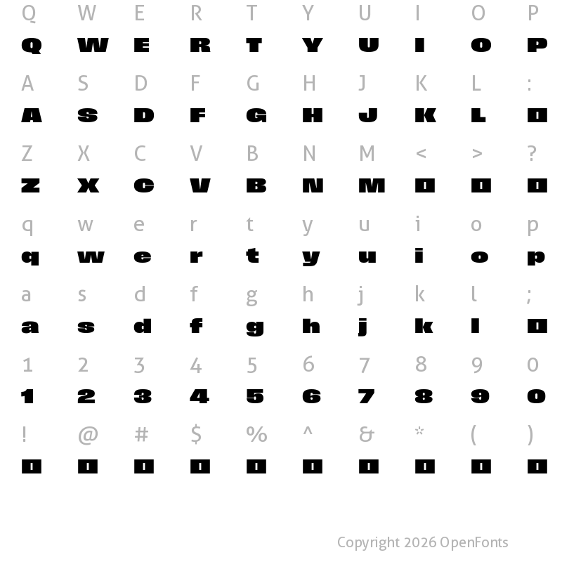 Character Map of Field Gothic TEST No.87 XXBold XWide