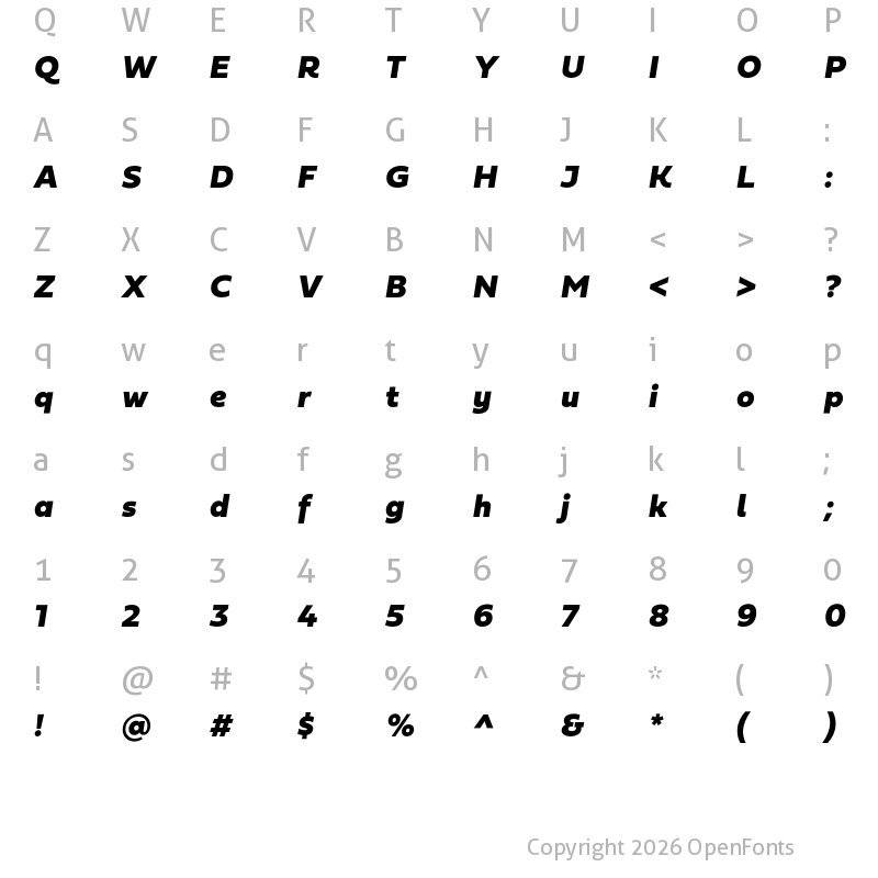 Character Map of Fieldwork Italic Black