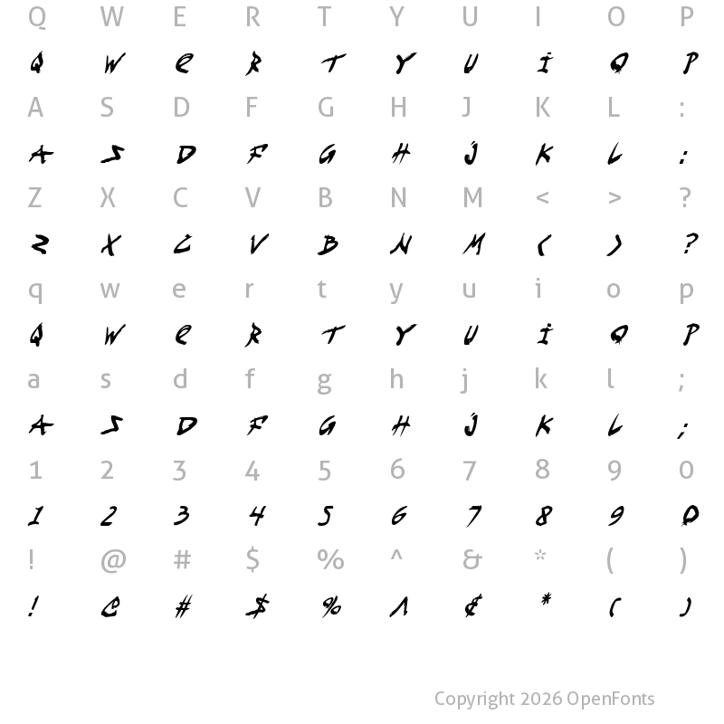 Character Map of Fight Kid Condensed Italic Condensed Italic