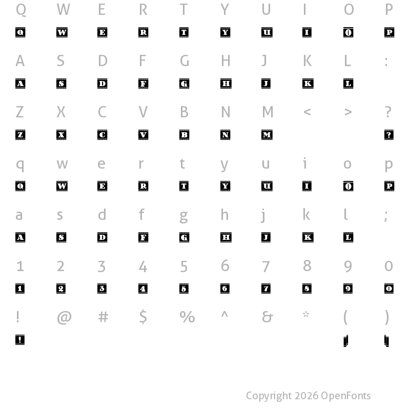 Character Map of Film Letters Filled Regular
