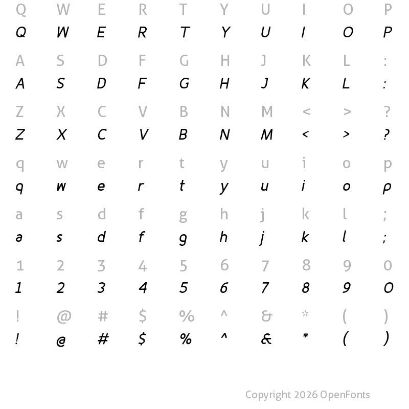 Character Map of Fineness Pro Bold Italic