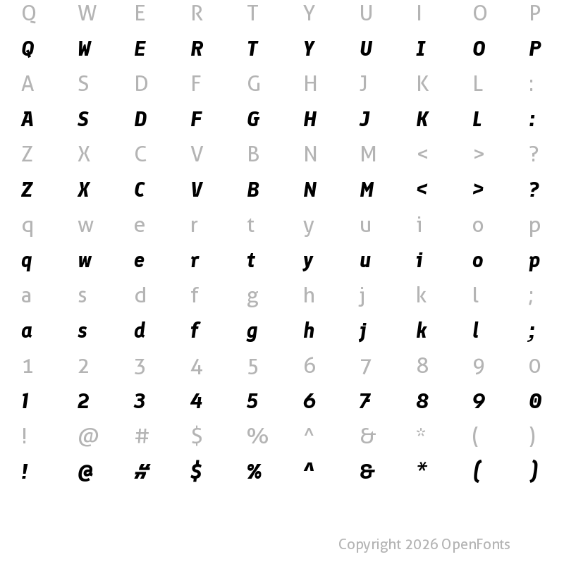 Character Map of Finlandica Bold Italic