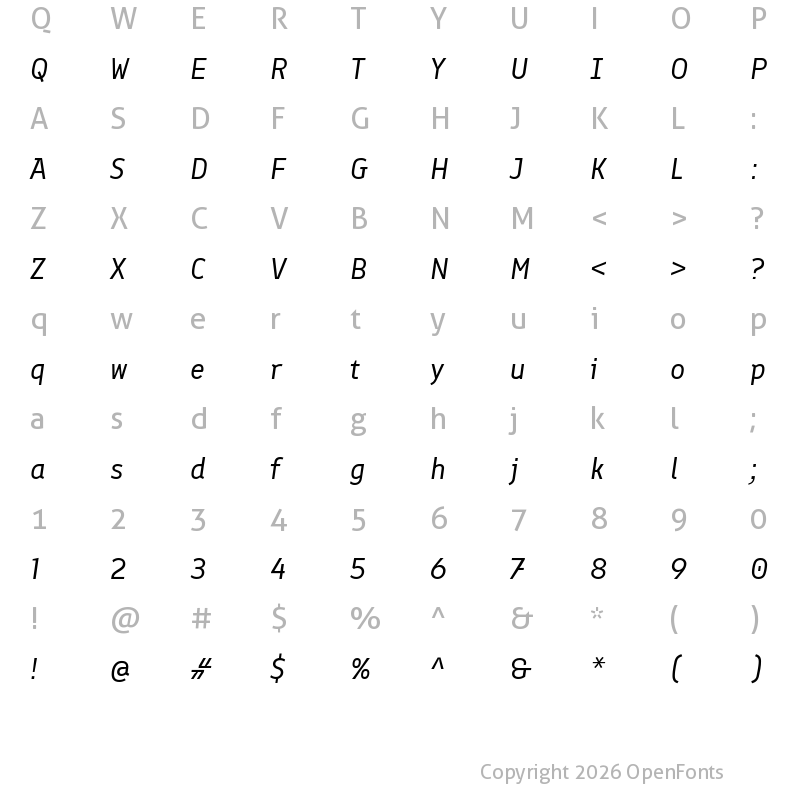 Character Map of Finlandica Italic