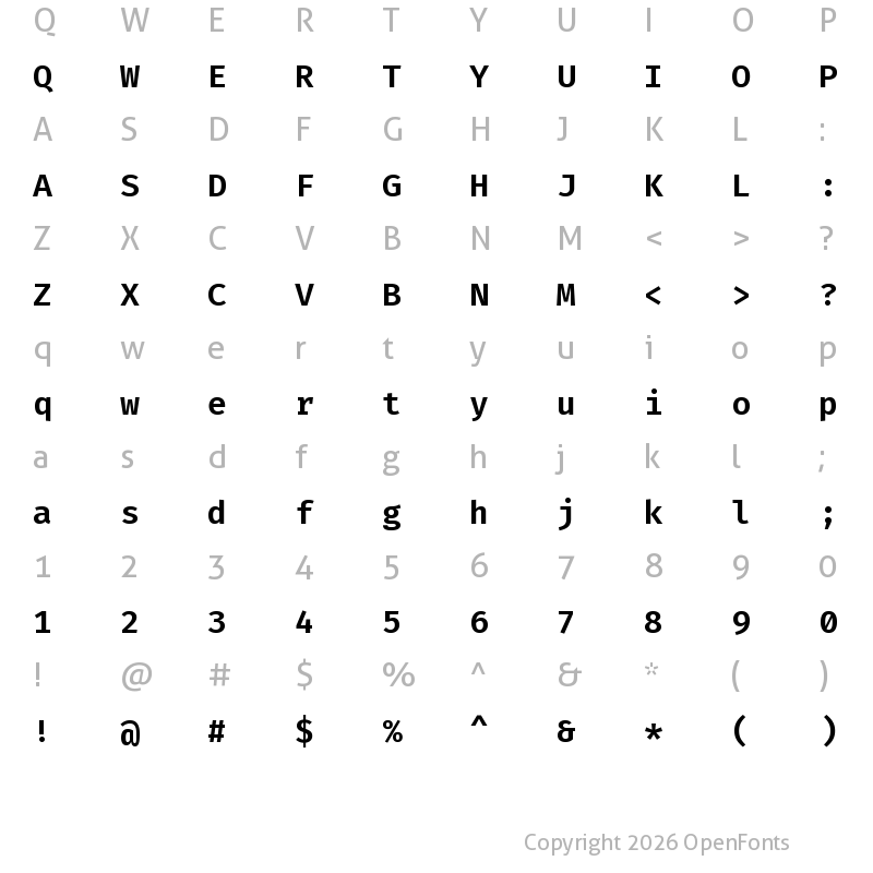 Character Map of Fira Code SemiBold