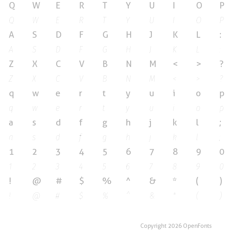 Character Map of Fira Sans Condensed Four Italic
