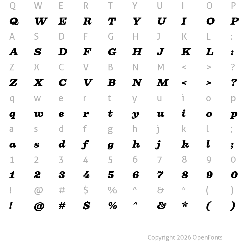Character Map of Firelli Black Italic