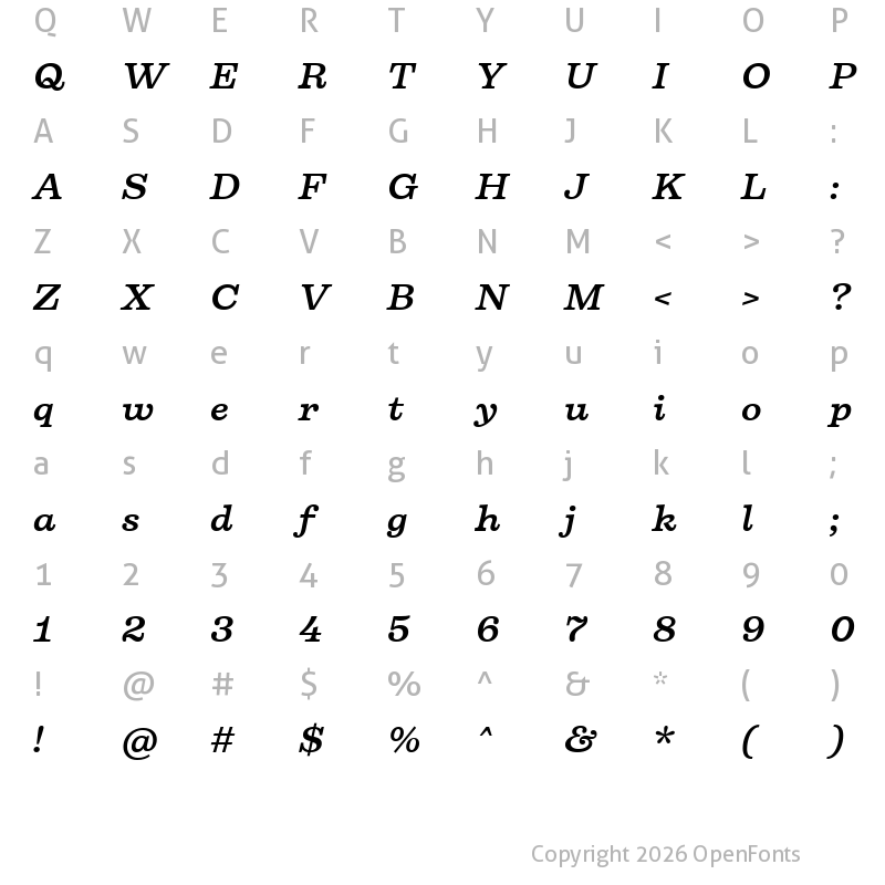 Character Map of Firelli Bold Italic