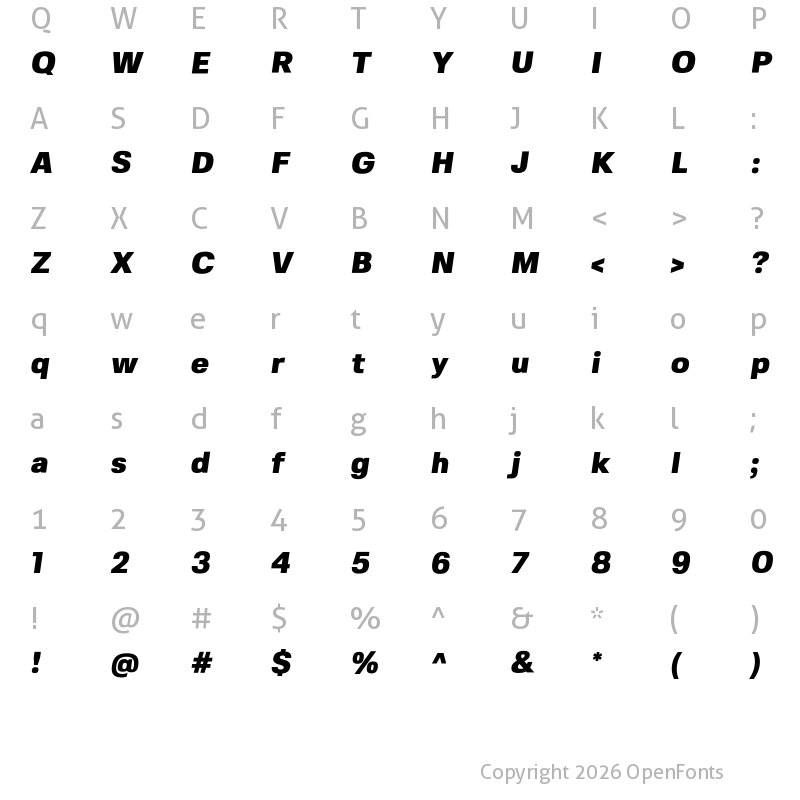 Character Map of Fivo Sans Black Oblique