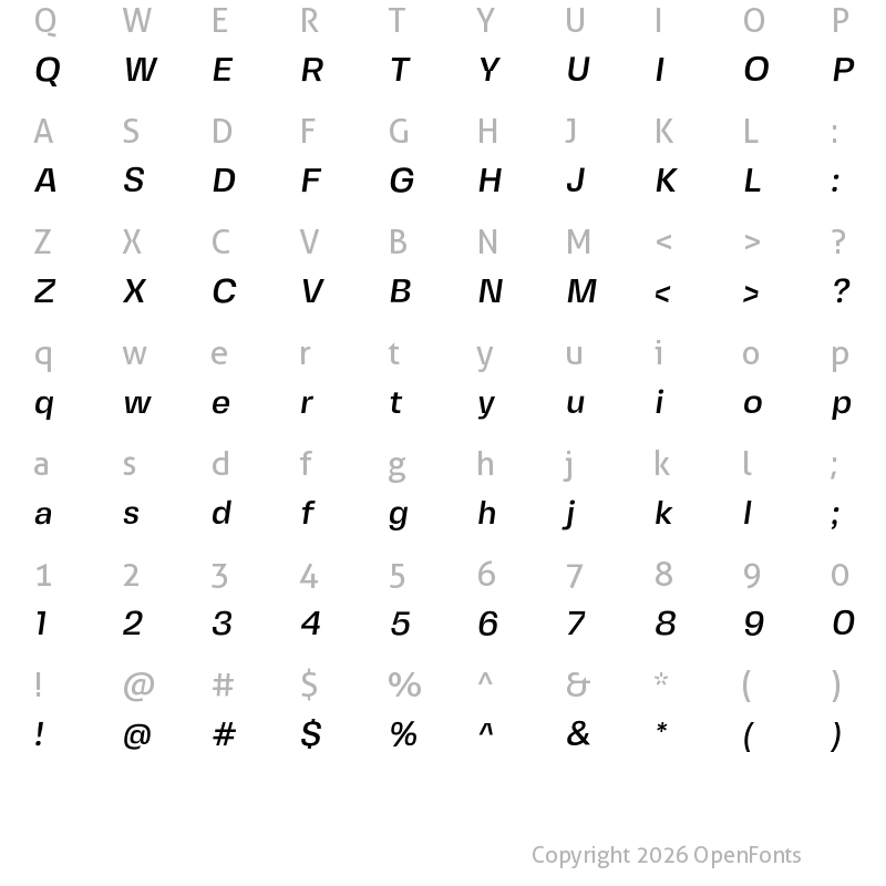 Character Map of Fivo Sans Modern Medium Oblique