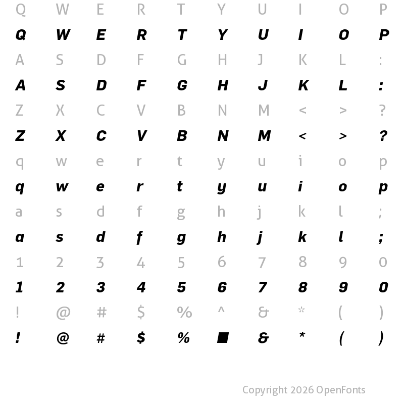 Character Map of Flama Bold Italic