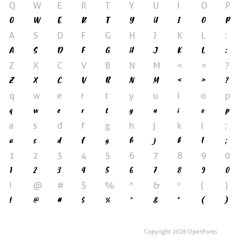 Character Map of Flash on Saturday Night Italic