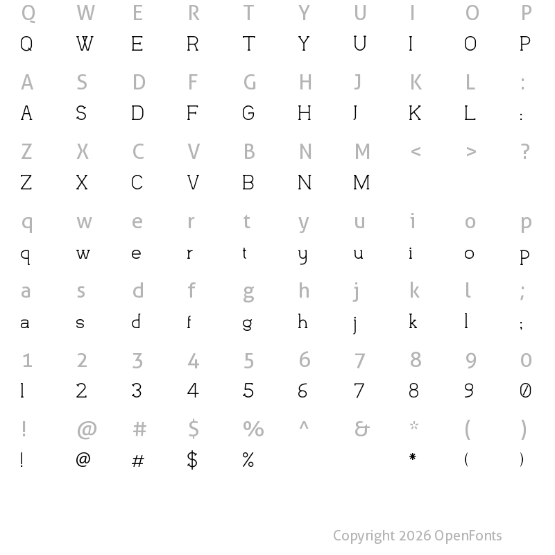 Character Map of Flatform Light