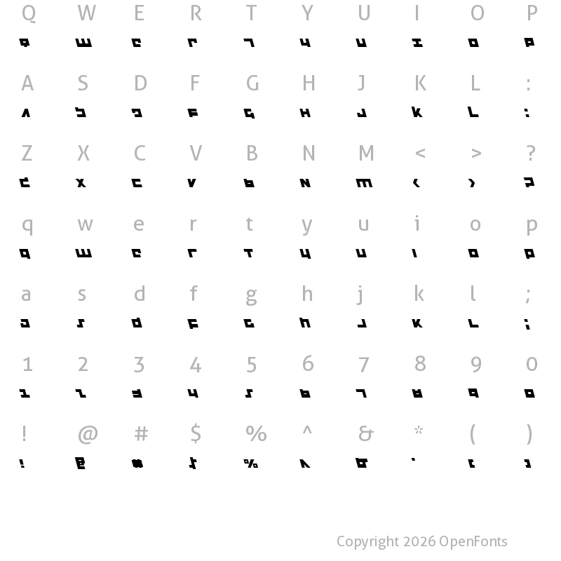 Character Map of Flight Corps Leftalic Italic